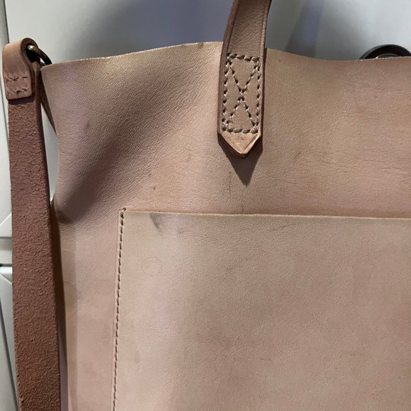 Madewell Genuine Leather Cream Medium Transport Tote w Shoulder Crossbody Strap - Picture 8 of 9